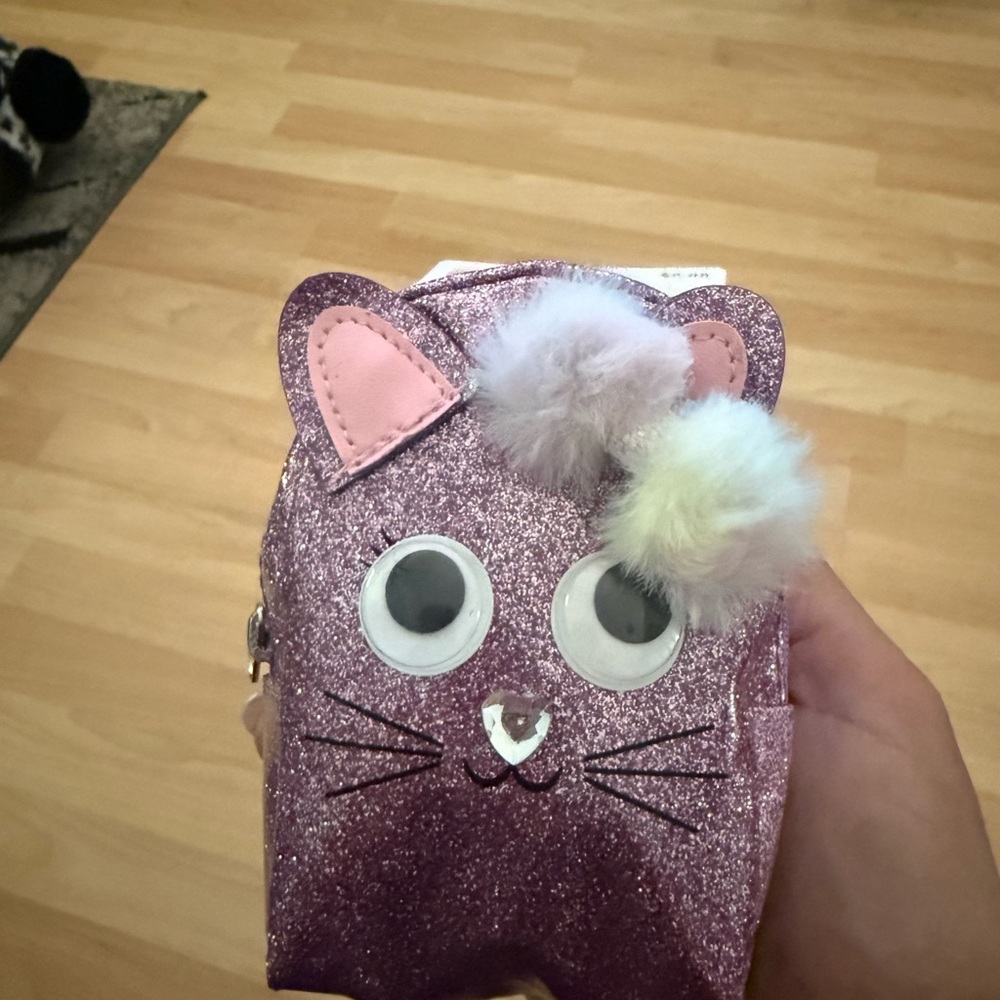 Purple Glitter Cat Kids Coin Purse - Picture 4 of 6